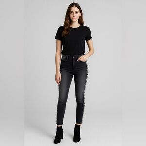 Driftwood Jeans Women's 27 Black Jackie High Rise Skinny Embroidered Snakeskin